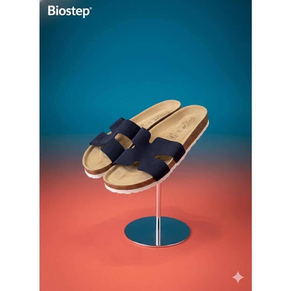 Biostep Spanish Black Suede Leather Slide Slip On Sandals 9.5